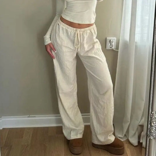 Women's  Lace-up Linen Trousers Ma boutique